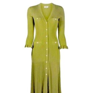 Sandro Olive Green Sheath Dress with Bell Sleeves